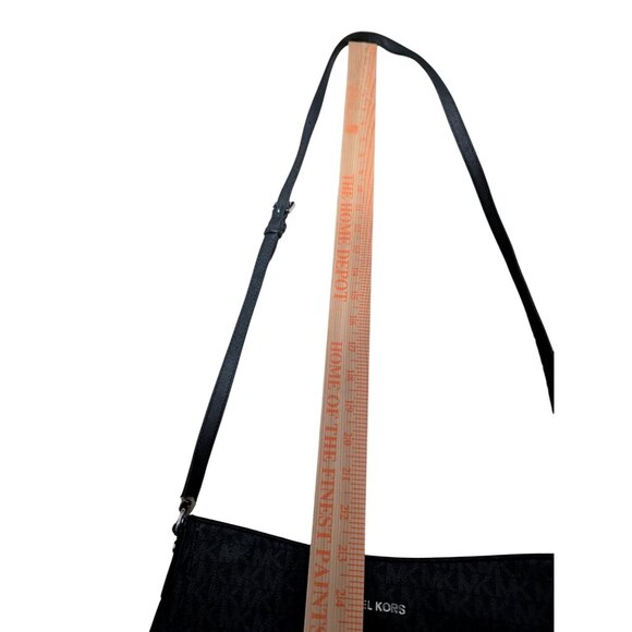 Michael Kors Jet Set Messenger Bag Leather Monogram Logo Shoulder Black Silver - Picture 5 of 10